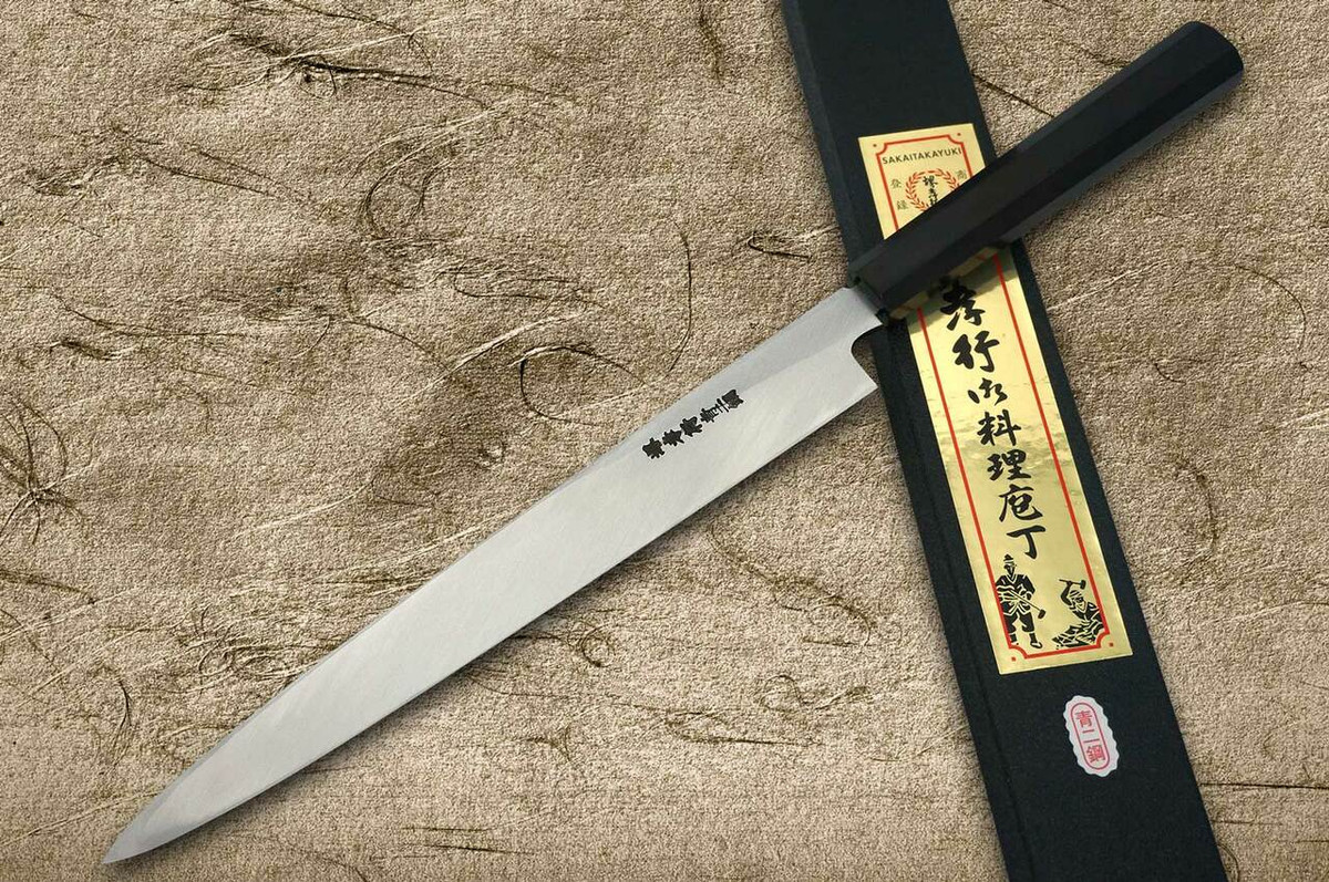 Sakai Takayuki Aoniko Blue 2 Steel Ebony Handle Japanese Chefs YanagibaSashimi 240mm