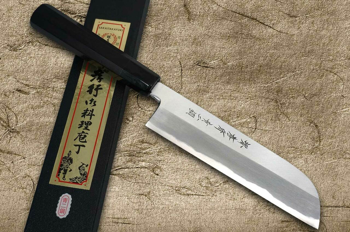 Sakai Takayuki Aoniko Blue 2 Steel Ebony Handle Japanese Chefs Kamagata-UsubaVegetable 180mm