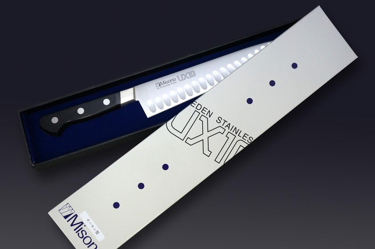 Misono UX10 Swedish Stainless Dimples(Salmon) Japanese Chef's Santoku Knife 180mm 