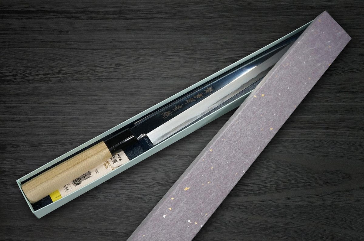 Sakai Takayuki Aoniko Blue 2 Steel Mirror Finish Japanese Chefs YanagibaSashimi 240mm