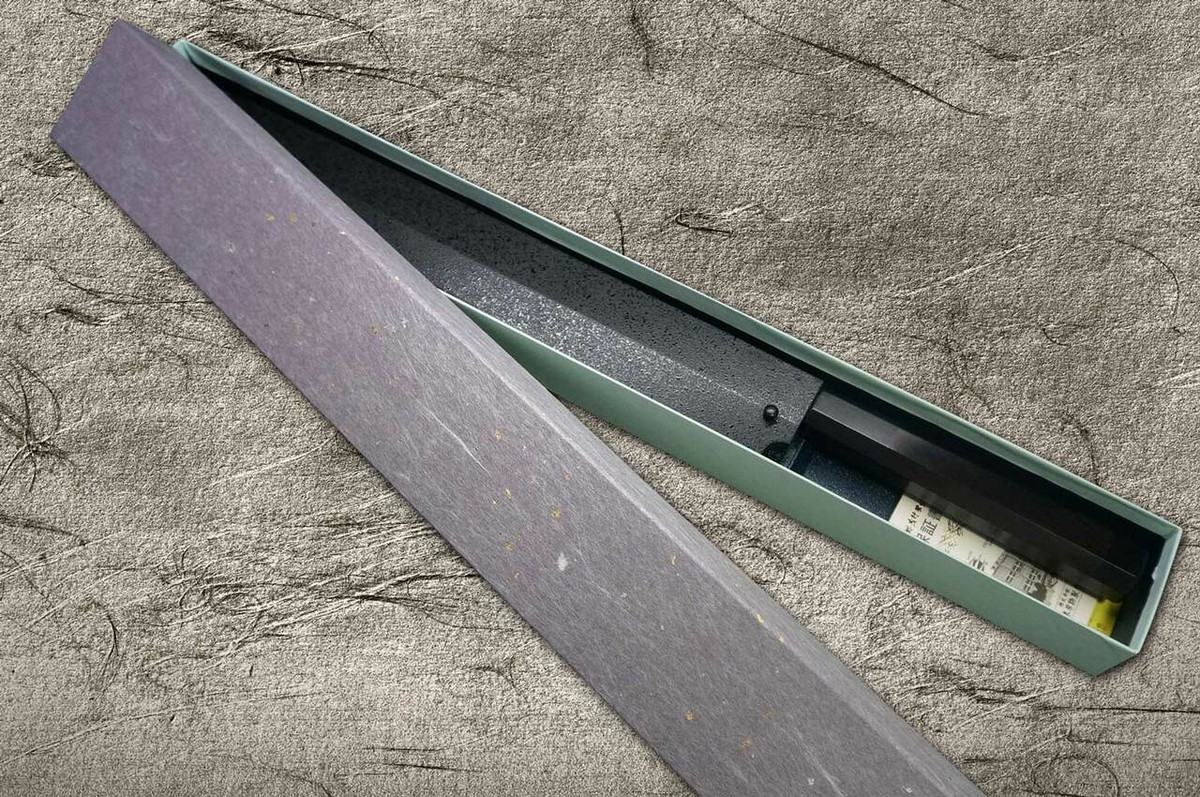 Left Handed Sakai Takayuki Seiryu Damascus Aogami 2 steel Japanese Chefs Kengata-YanagibaSashimi 270mm with Saya Sheath