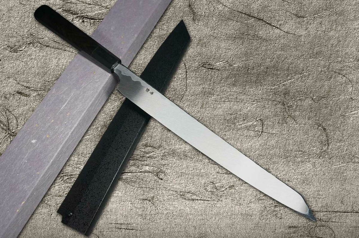 Left Handed Sakai Takayuki Seiryu Damascus Aogami 2 steel Japanese Chefs Kengata-YanagibaSashimi 270mm with Saya Sheath