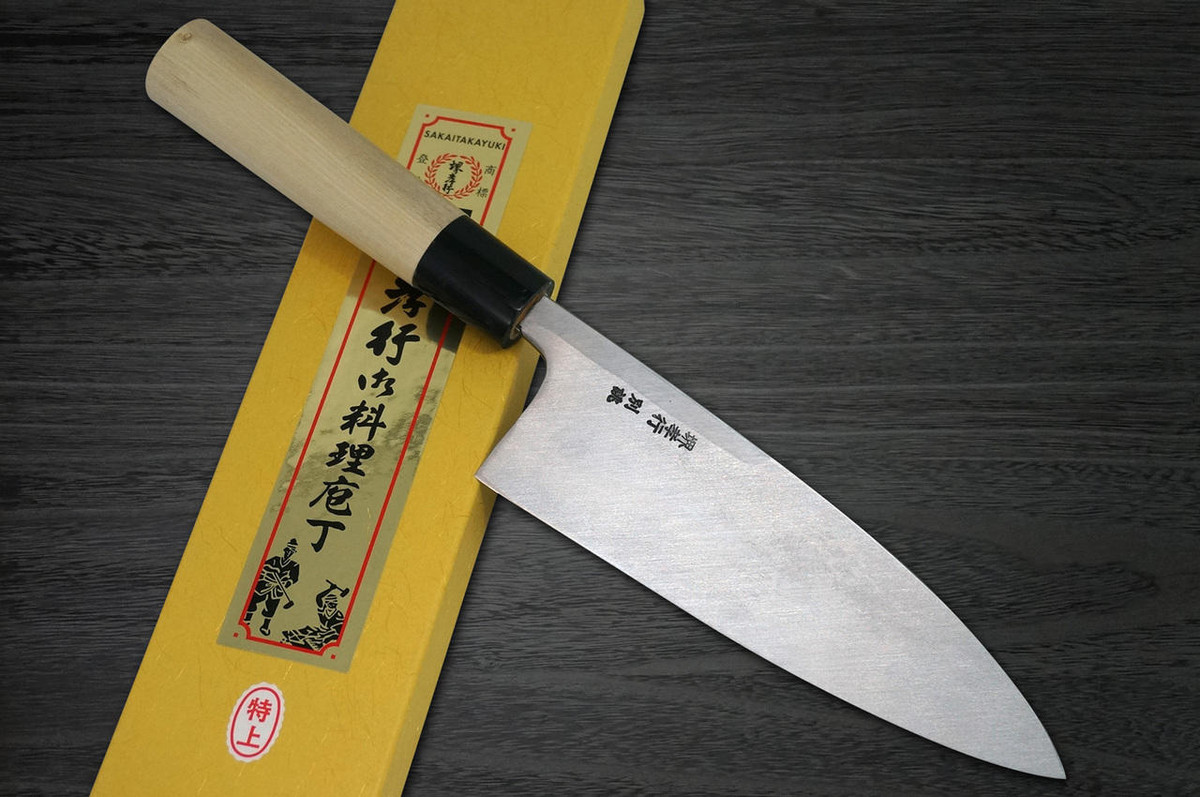 Left Handed Sakai Takayuki Tokujyo Supreme White 2 steel Japanese Chefs Deba Knife 180mm