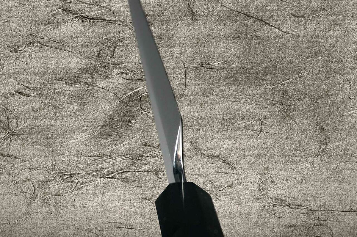 Sakai Takayuki Mirrored Honyaki Water-Quenched Fuji-on-Wave Yanagiba and Saya SET 300mm with Ebony Handle