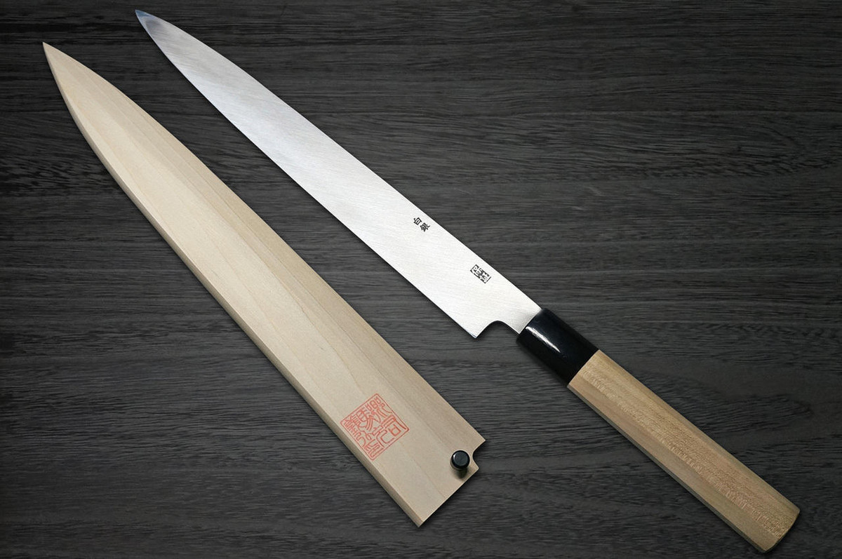 Yoshihiro Gingami No.3 Damascus Suminagashi G3SN Japanese Chefs YanagibaSashimi 270mm with Saya Sheath and Magnolia Wood Handle