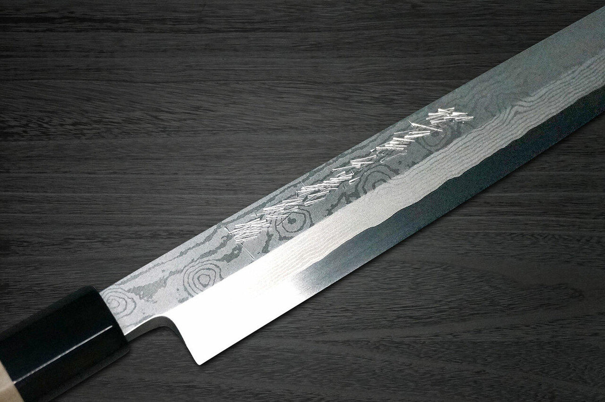 Yoshihiro Gingami No.3 Damascus Suminagashi G3SN Japanese Chefs YanagibaSashimi 270mm with Saya Sheath and Magnolia Wood Handle