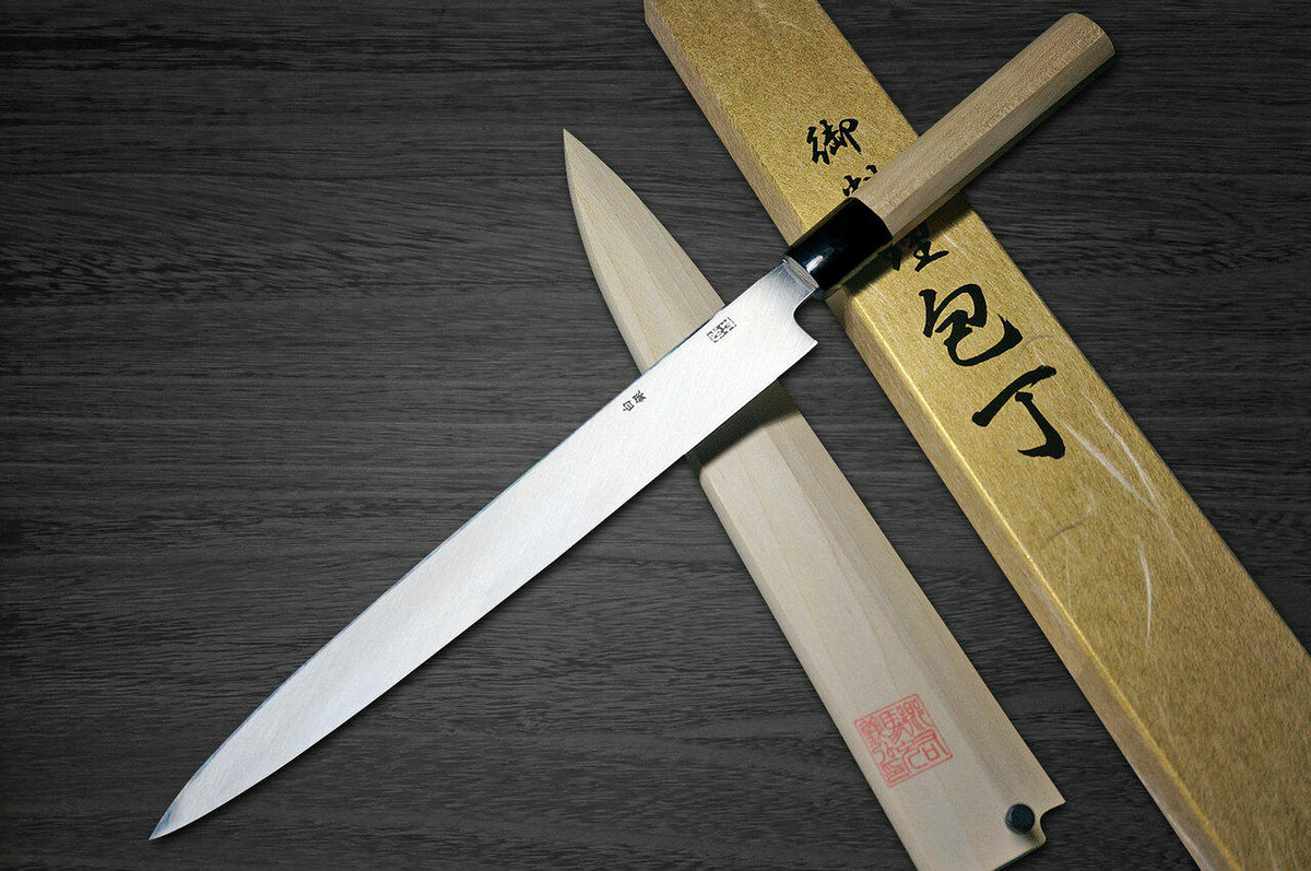 Yoshihiro Gingami No.3 Damascus Suminagashi G3SN Japanese Chefs YanagibaSashimi 270mm with Saya Sheath and Magnolia Wood Handle