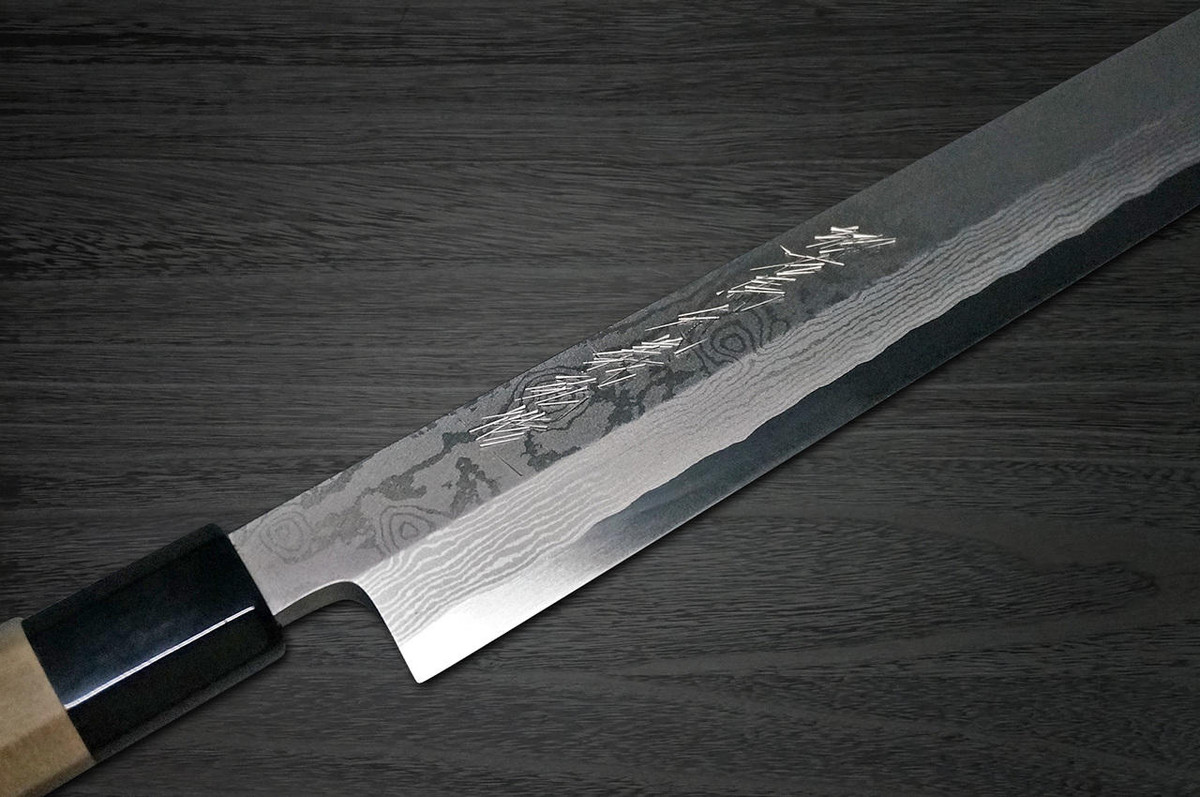 Yoshihiro Gingami No.3 Damascus Suminagashi G3SN Japanese Chefs Sakimaru-TakohikiSashimi 360mm with Saya Sheath and Magnolia Wood Handle