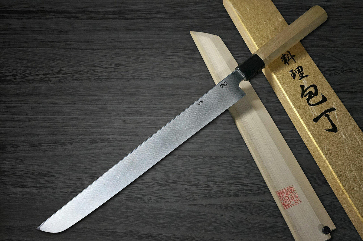 Yoshihiro Gingami No.3 Damascus Suminagashi G3SN Japanese Chefs Sakimaru-TakohikiSashimi 360mm with Saya Sheath and Magnolia Wood Handle