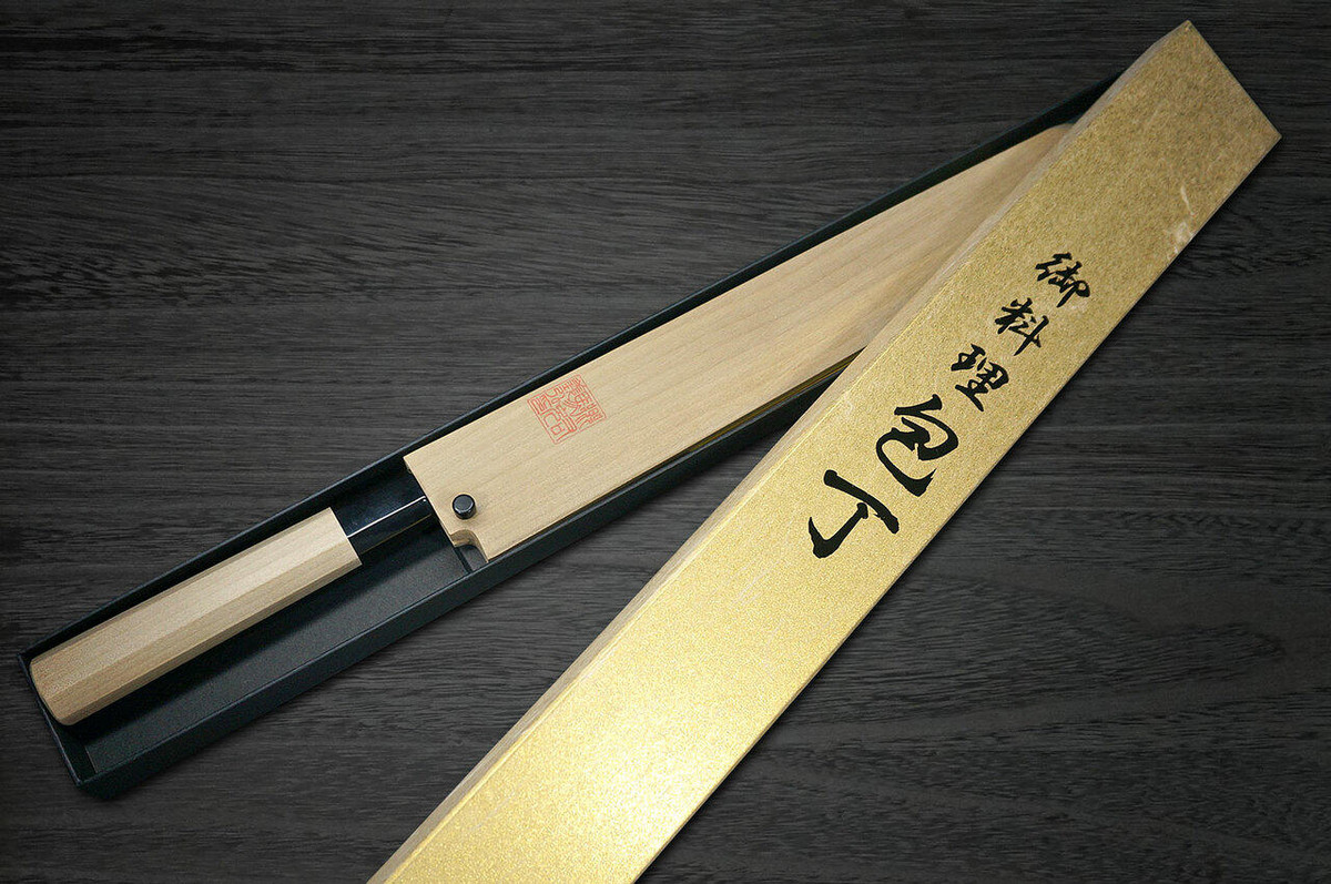 Yoshihiro Gingami No.3 Damascus Suminagashi G3SN Japanese Chefs Kiritsuke-YanagibaSashimi 270mm with Saya Sheath and Magnolia Wood Handle