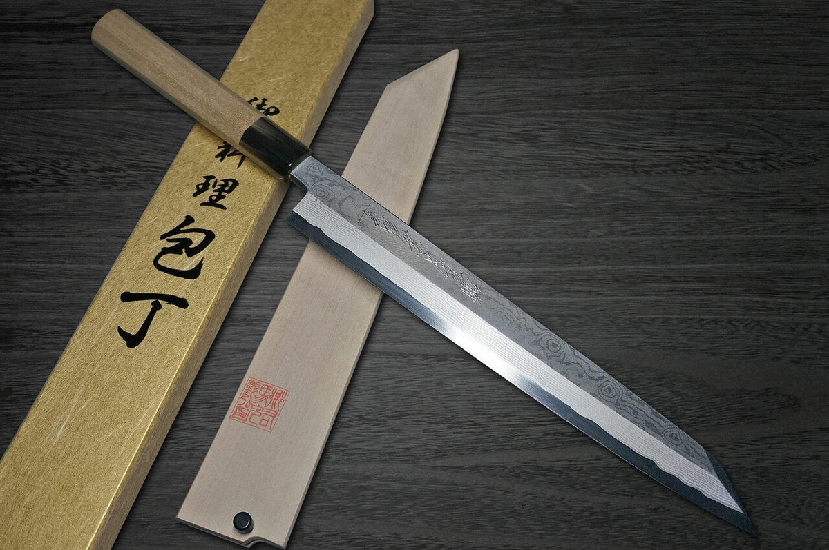 Yoshihiro Gingami No.3 Damascus Suminagashi G3SN Japanese Chefs Kiritsuke-YanagibaSashimi 270mm with Saya Sheath and Magnolia Wood Handle