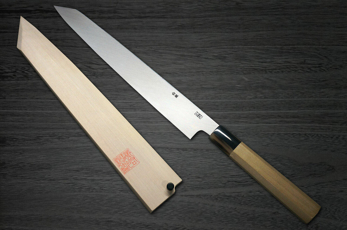 Yoshihiro Gingami No.3 Damascus Suminagashi G3SN Japanese Chefs Kiritsuke-YanagibaSashimi 270mm with Saya Sheath and Magnolia Wood Handle