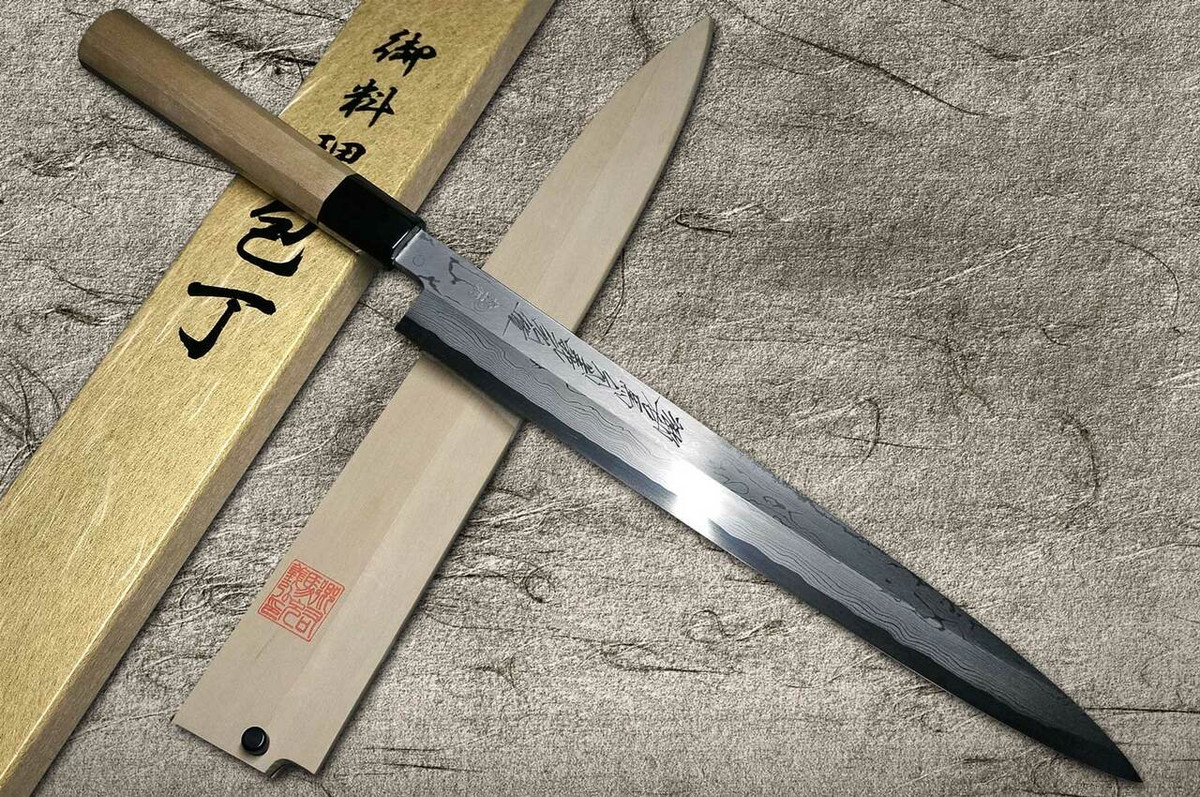 Yoshihiro Aogami No.1 Damascus Suminagashi B1SN Japanese Chefs YanagibaSashimi 270mm with Saya Sheath and Magnolia Wood Handle