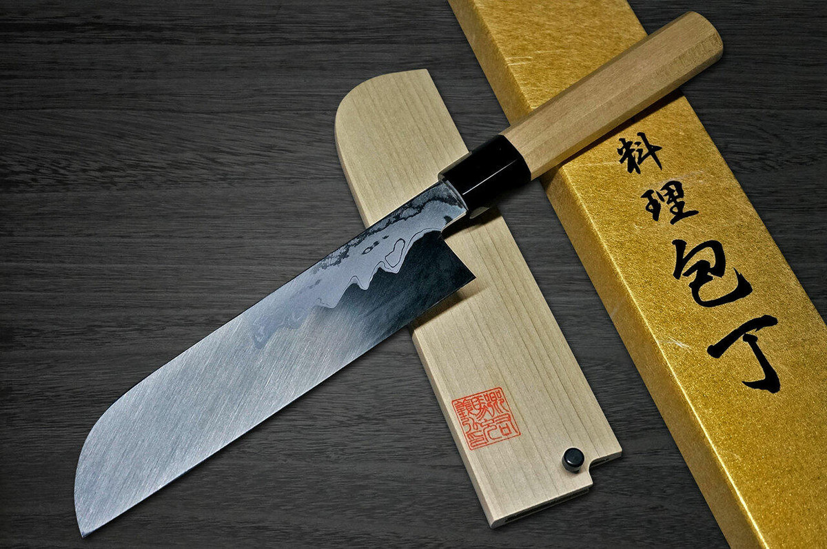 Yoshihiro Aogami No.1 Damascus Suminagashi B1SN Japanese Chefs Kamagata-UsubaVegetable 225mm with Saya Sheath and Magnolia Wood Handle