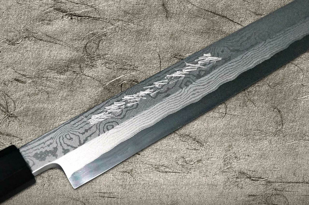 Yoshihiro Gingami No.3 Damascus Suminagashi G3SN-E Japanese Chefs YanagibaSashimi 330mm with Saya Sheath and Ebony Handle