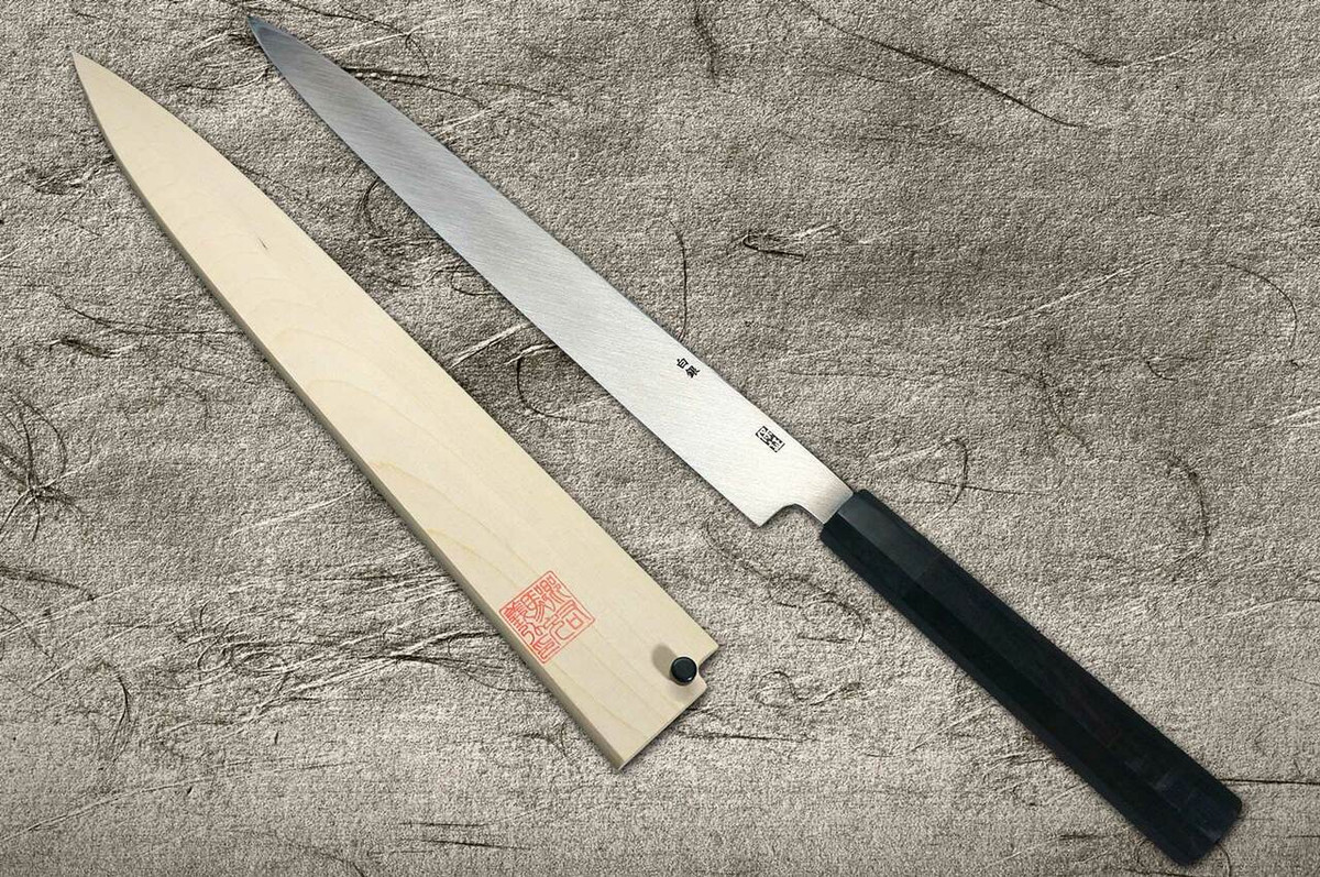 Yoshihiro Gingami No.3 Damascus Suminagashi G3SN-E Japanese Chefs YanagibaSashimi 330mm with Saya Sheath and Ebony Handle