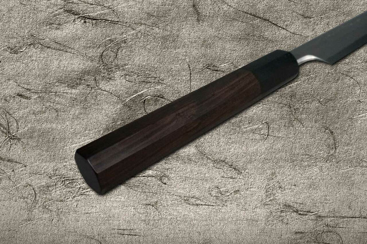 Yoshihiro Gingami No.3 Damascus Suminagashi G3SN-E Japanese Chefs Sakimaru-TakohikiSashimi 330mm with Saya Sheath and Ebony Handle