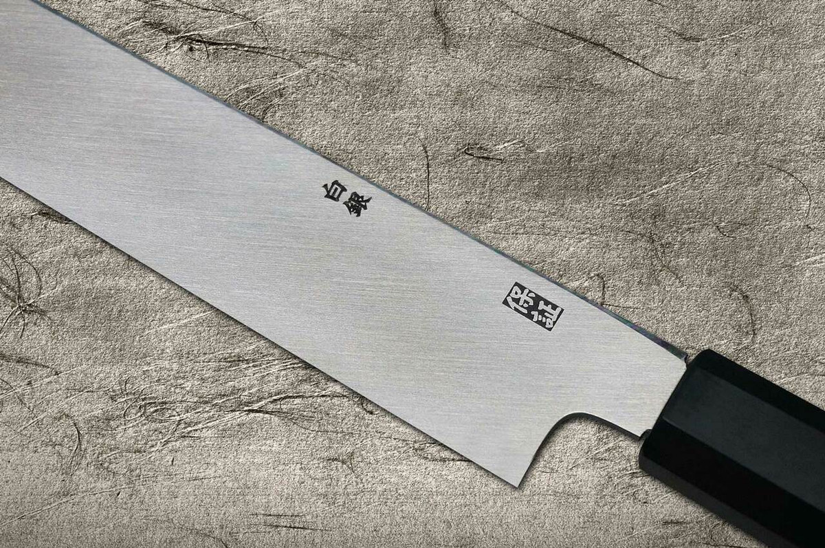 Yoshihiro Gingami No.3 Damascus Suminagashi G3SN-E Japanese Chefs Sakimaru-TakohikiSashimi 330mm with Saya Sheath and Ebony Handle