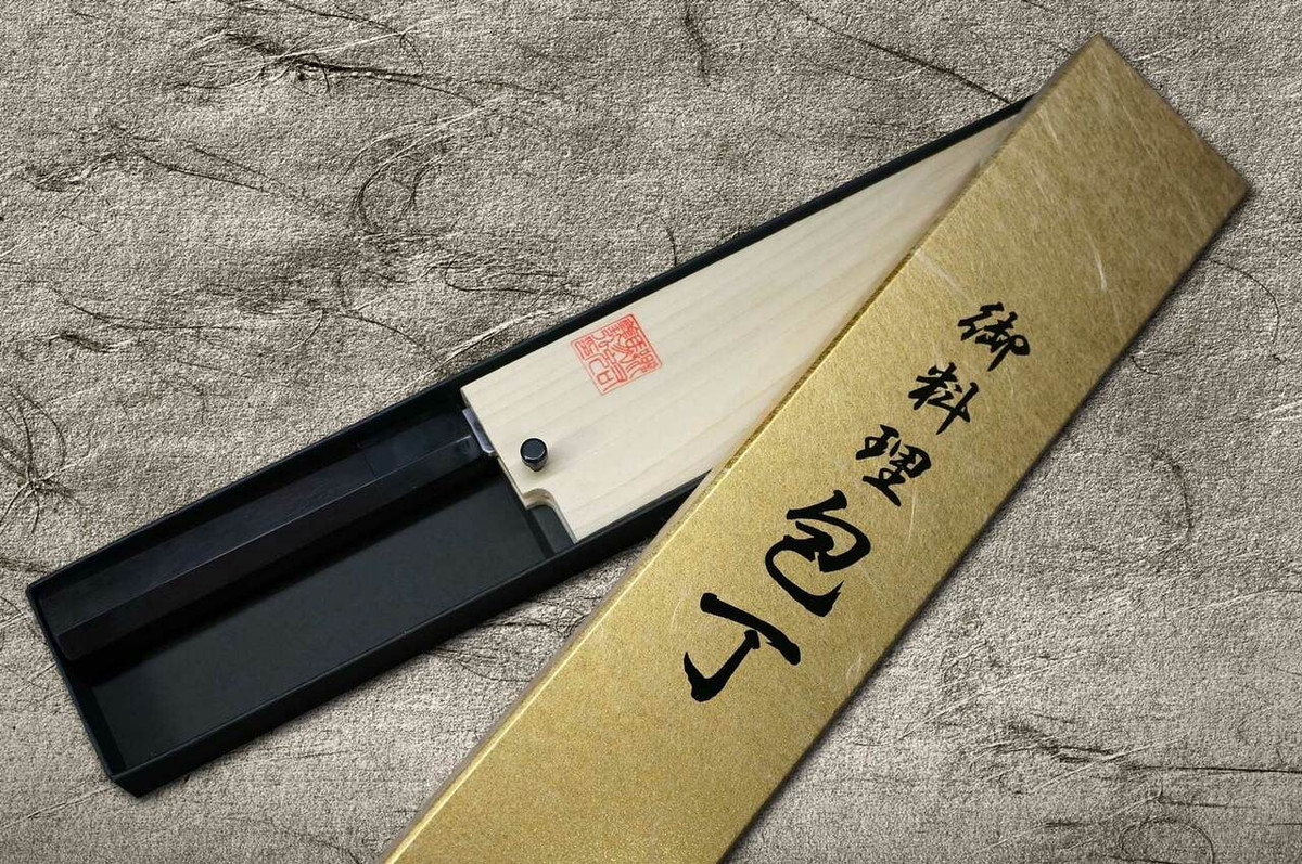 Yoshihiro Aogami No.1 Damascus Suminagashi B1SN-E Japanese Chefs UsubaVegetable 225mm with Saya Sheath and Ebony Handle