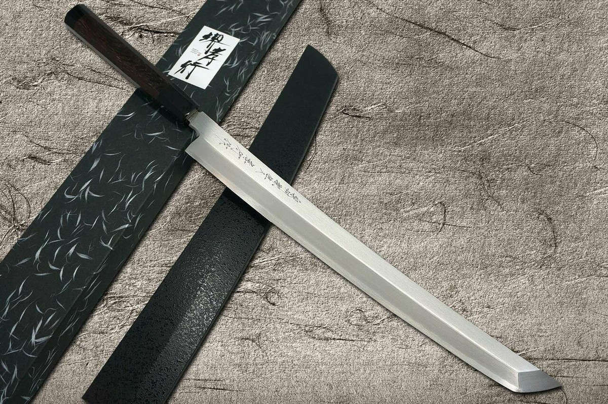 Sakai Takayuki ZANGETSU Ginsan Japanese Chefs Sakimaru-TakohikiSashimi 360mm with Wenge Handle and Saya Sheath
