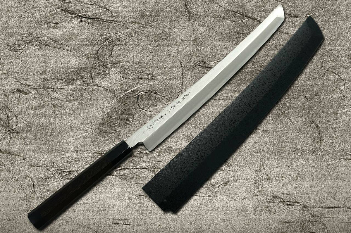 Sakai Takayuki ZANGETSU Ginsan Japanese Chefs Sakimaru-TakohikiSashimi 360mm with Wenge Handle and Saya Sheath