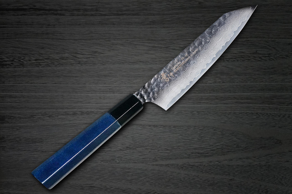 Sakai Takayuki 33-Layer VG10 Damascus Indigo Japan-Blue Chefs Kengata-Santoku Knife 160mm