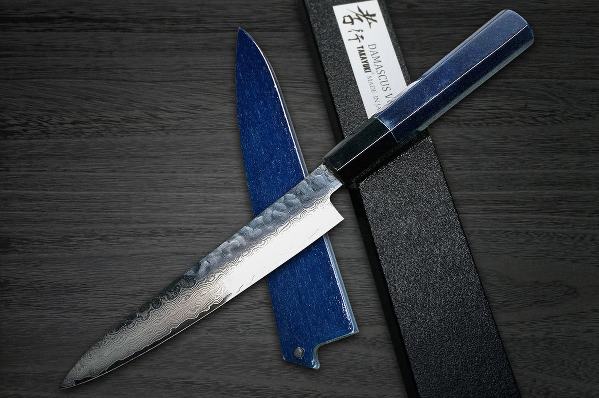 Sakai Takayuki 33-Layer VG10 Damascus Indigo Japan-Blue Chefs Petty KnifeUtility and Saya SET 150mm