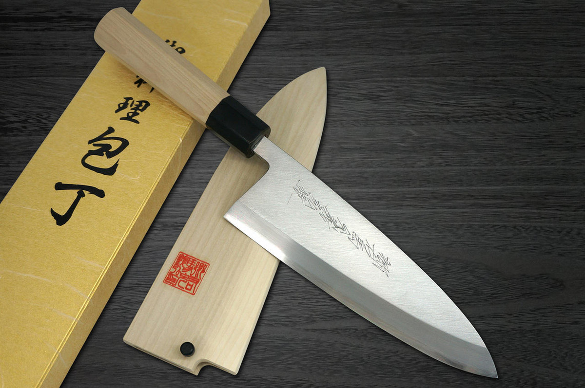 Yoshihiro Gingami No.3 G3HC Japanese Chefs Deba Knife 165mm with Saya Sheath and Magnolia Wood Handle