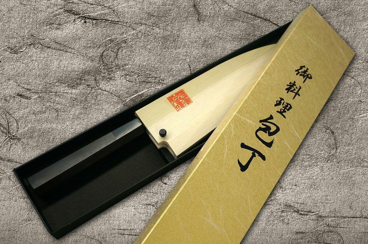 Yoshihiro Gingami No.3 G3HC-E Japanese Chefs Deba Knife 180mm with Saya Sheath and Ebony Handle