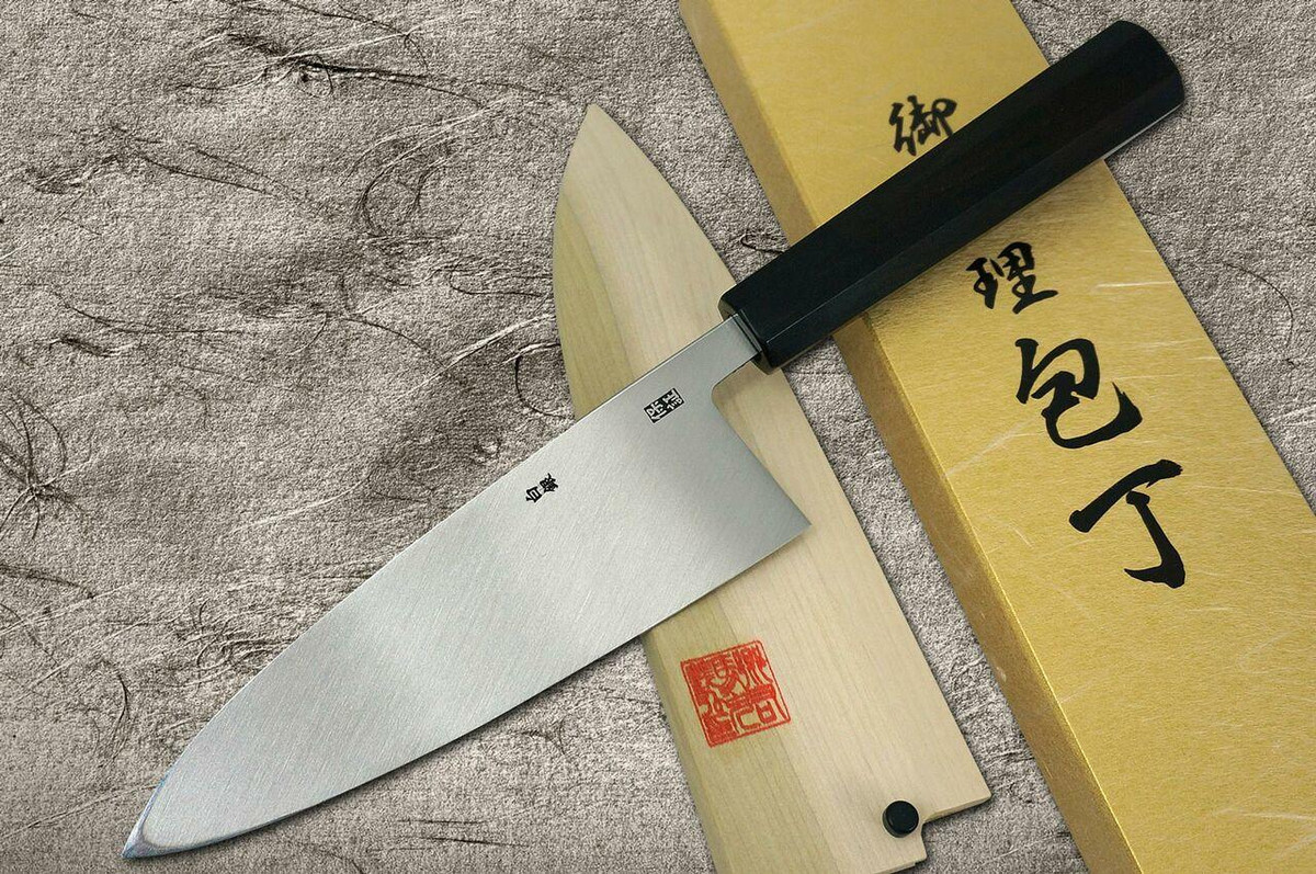 Yoshihiro Gingami No.3 G3HC-E Japanese Chefs Deba Knife 180mm with Saya Sheath and Ebony Handle