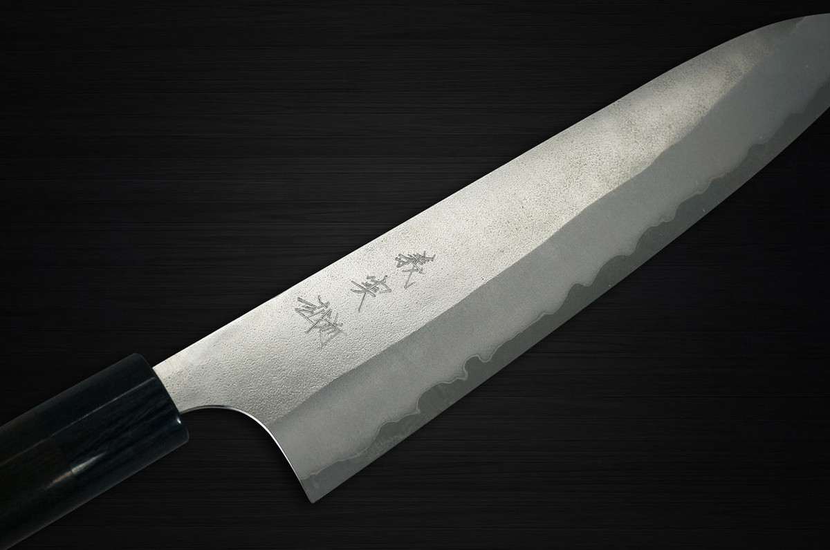 Yoshimi Kato Aogami Super Clad Nashiji RS Japanese Chefs Gyuto Knife 240mm with Black-Ring Round Handle