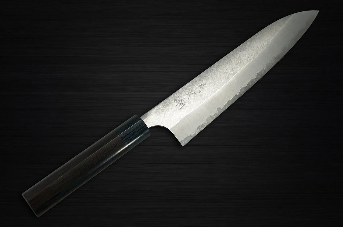 Yoshimi Kato Aogami Super Clad Nashiji RS Japanese Chefs Gyuto Knife 240mm with Black-Ring Round Handle