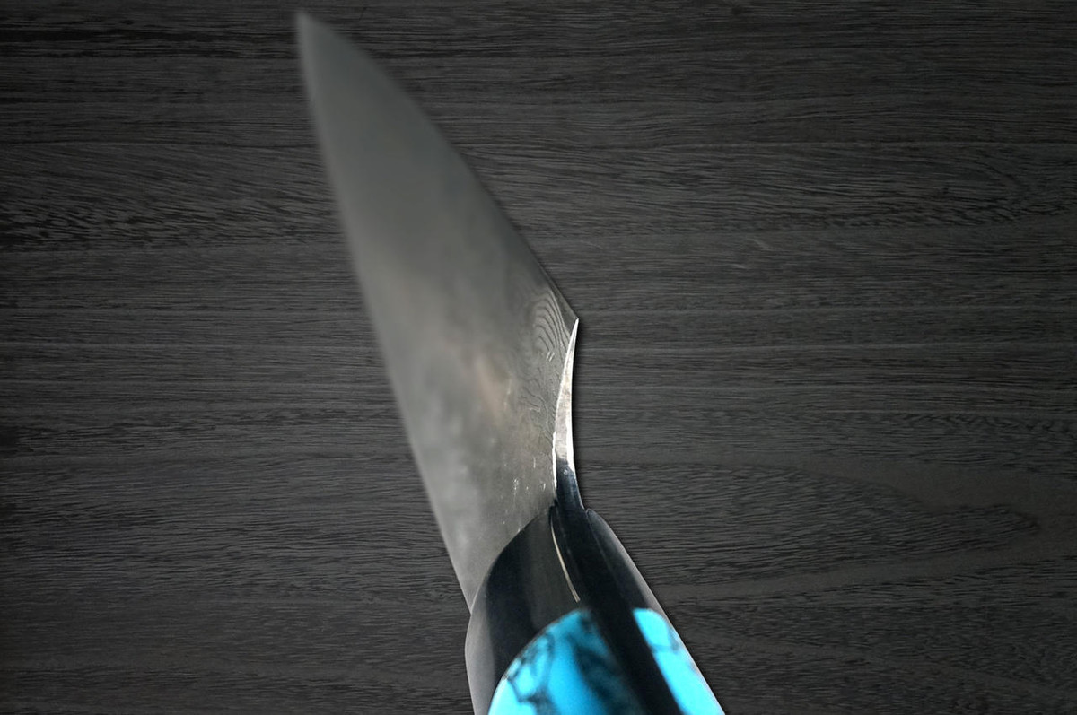 Takeshi Saji R2 Diamond Finish Damascus TCA Japanese Chefs Petty KnifeUtility 130mm with Blue Turquoise Handle