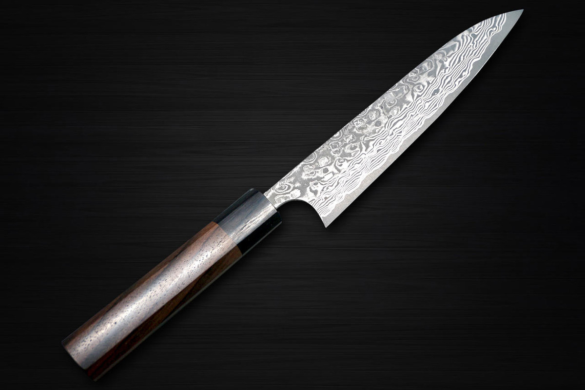 Yoshimi Kato 63 Layer VG10 Black Damascus RS8 Japanese Chefs Petty KnifeUtility 150mm with Black-Ring Octagonal Handle