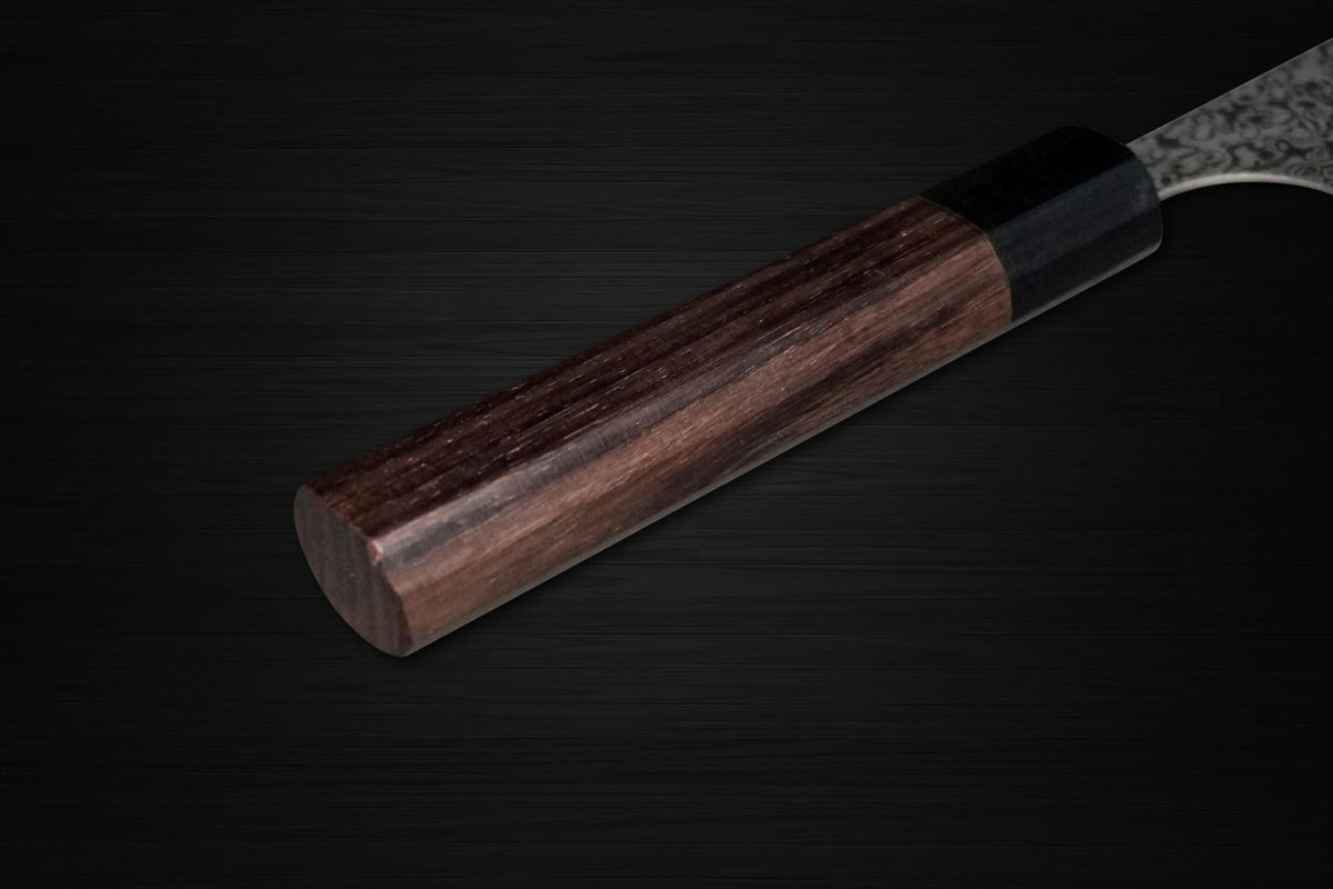 Yoshimi Kato 63 Layer VG10 Black Damascus RS8 Japanese Chefs Santoku Knife 170mm with Black-Ring Octagonal Handle