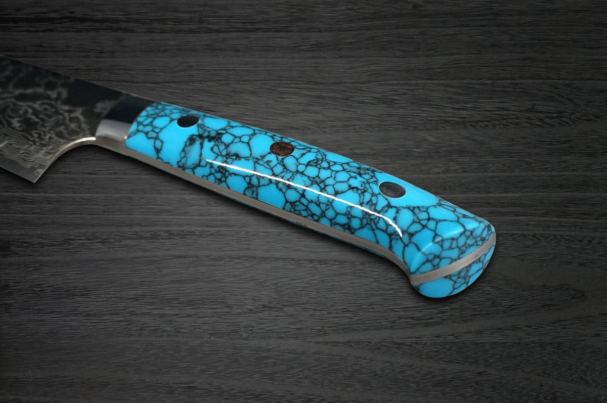 Takeshi Saji R2 Diamond Finish Damascus TCA Japanese Chefs Gyuto Knife 270mm with Blue Turquoise Handle