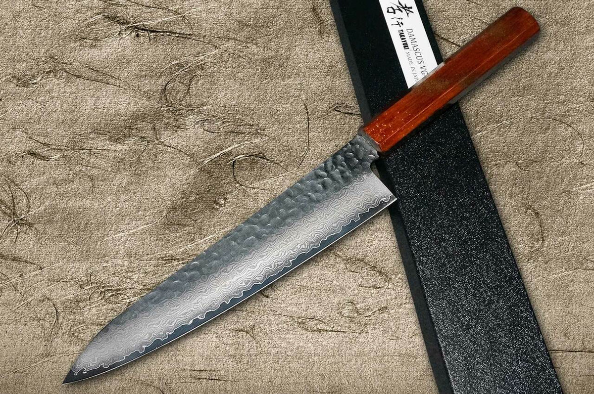 Sakai Takayuki 33-Layer VG10 Damascus Urushi Chefs Gyuto Knife 210mm with Japanese Lacquered Oak Handle SEIREN