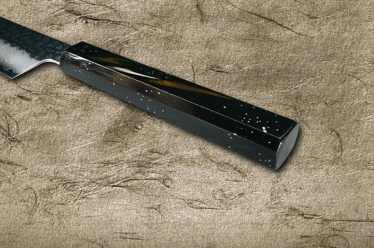 Sakai Takayuki 33-Layer VG10 Damascus Urushi Chefs Gyuto Knife 210mm with Japanese Lacquered Oak Handle SAIU