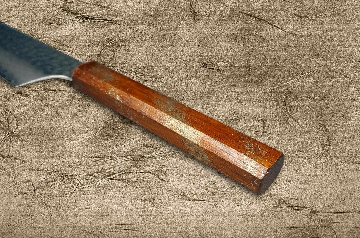 Sakai Takayuki 33-Layer VG10 Damascus Urushi Chefs Kengata-Santoku Knife 160mm with Japanese Lacquered Oak Handle SEIREN