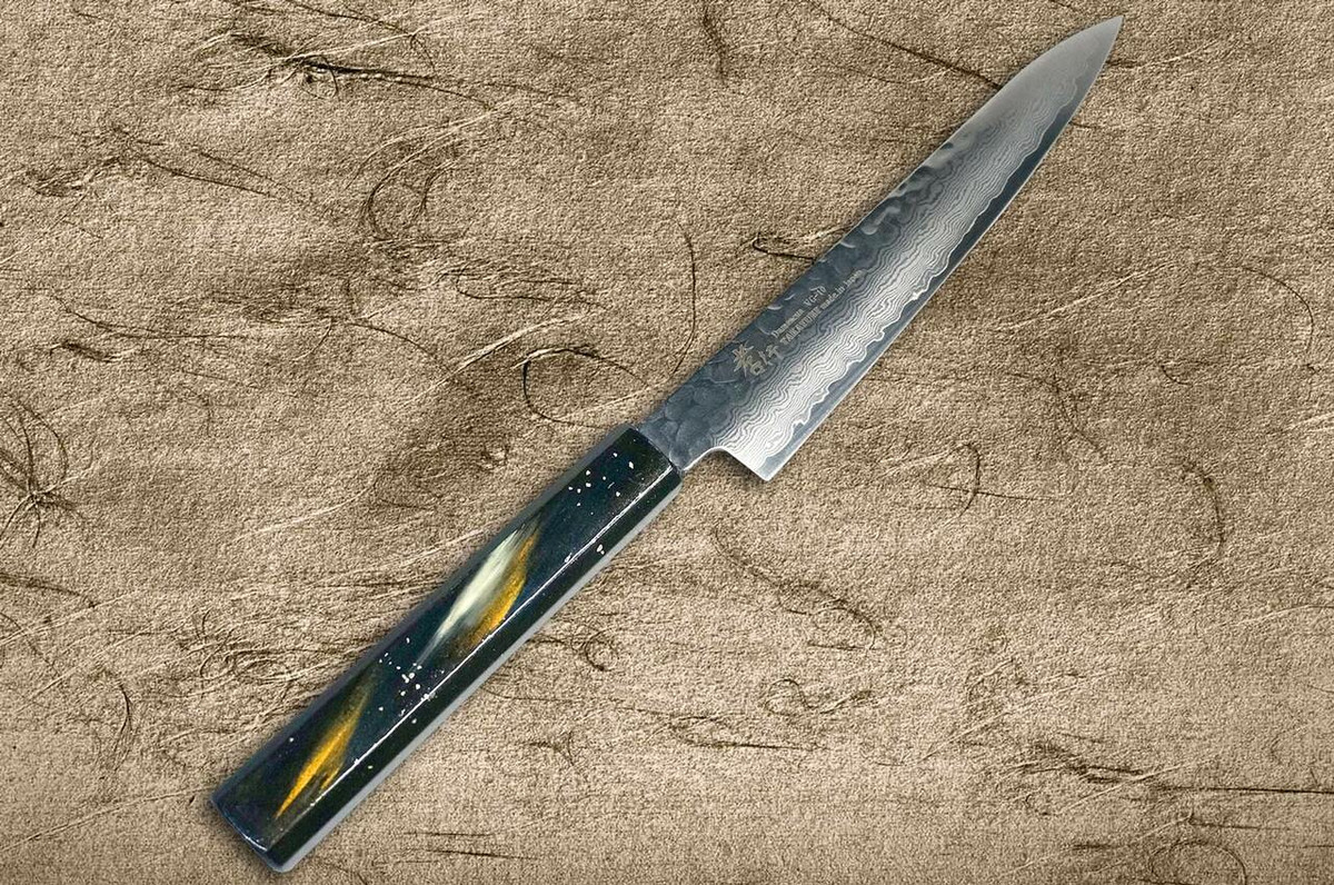Sakai Takayuki 33-Layer VG10 Damascus Urushi Chefs Petty KnifeUtility 150mm with Japanese Lacquered Oak Handle SAIU