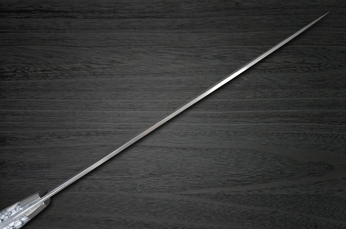 Takeshi Saji R2 Diamond Finish Damascus TCW Japanese Chefs Gyuto Knife 210mm with White Turquoise Handle