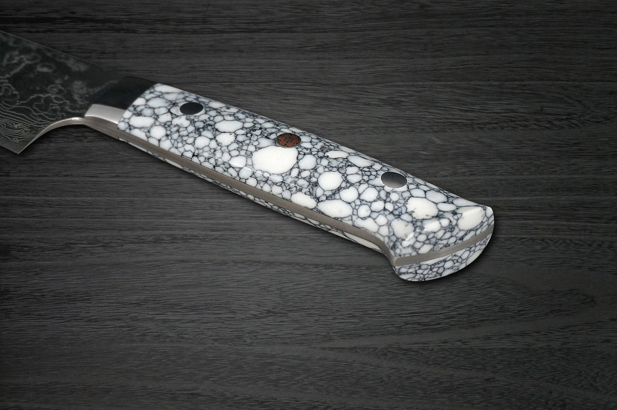 Takeshi Saji R2 Diamond Finish Damascus TCW Japanese Chefs NakiriVegetable 170mm with White Turquoise Handle