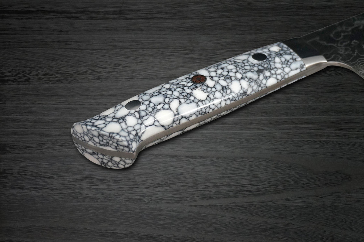 Takeshi Saji R2 Diamond Finish Damascus TCW Japanese Chefs NakiriVegetable 170mm with White Turquoise Handle