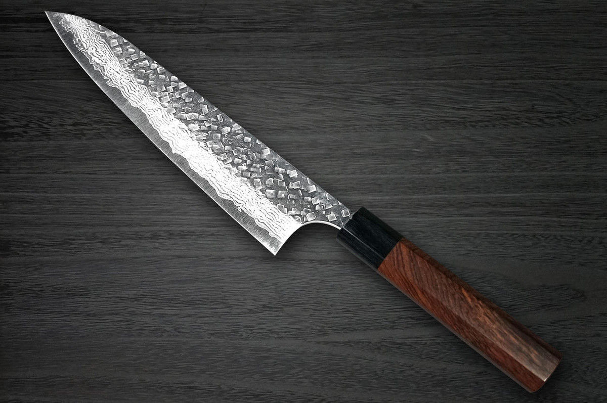 Yoshimi Kato 63 Layer VG10 Damascus Hammered RS8 Japanese Chefs Gyuto Knife 210mm with Black-Ring Octagonal Handle