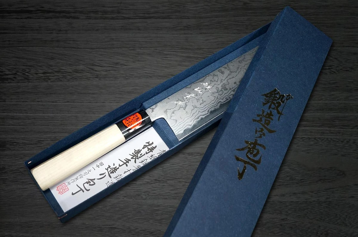 Coltello da Verdure da Chef Giapponese MB in Damasco Aogami No.2 di Shigeki Tanaka 165mm con Manico in Legno di Magnolia
