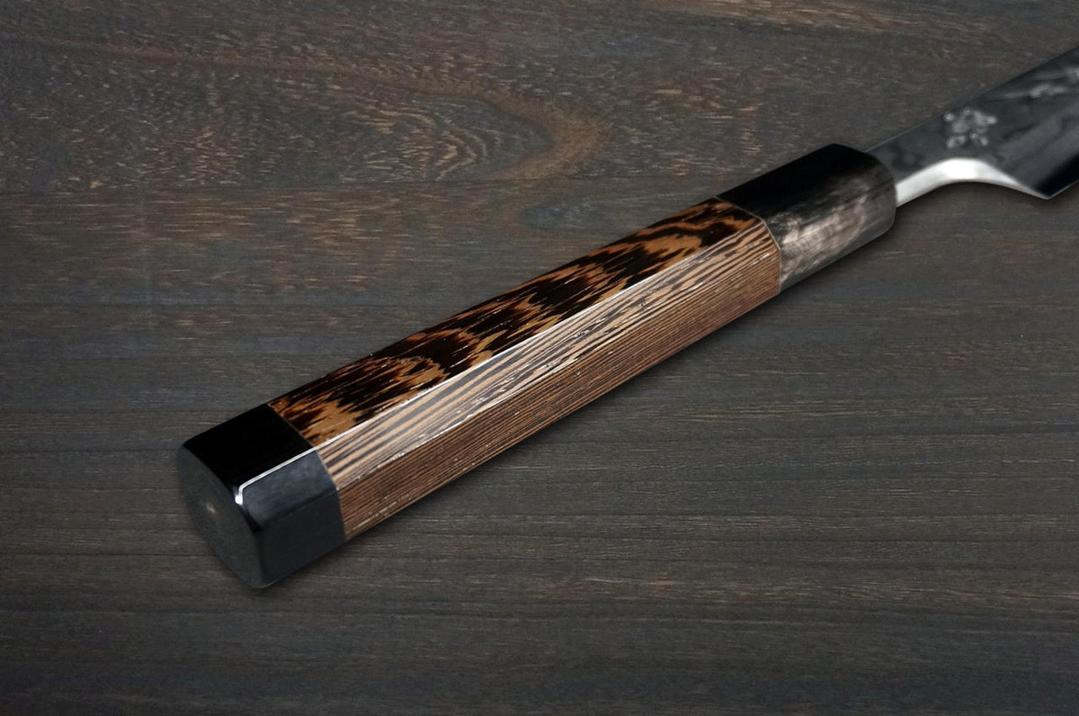 Sakai Takayuki HANAFUBUKI Ginsan Damascus Japanese Sakura Engraved Kengata-YanagibaSashimi 270mm with Wenge Handle and Saya Sheath