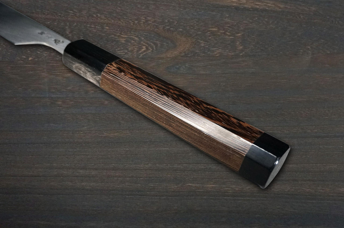 Sakai Takayuki HANAFUBUKI Ginsan Damascus Japanese Sakura Engraved Kengata-YanagibaSashimi 270mm with Wenge Handle and Saya Sheath