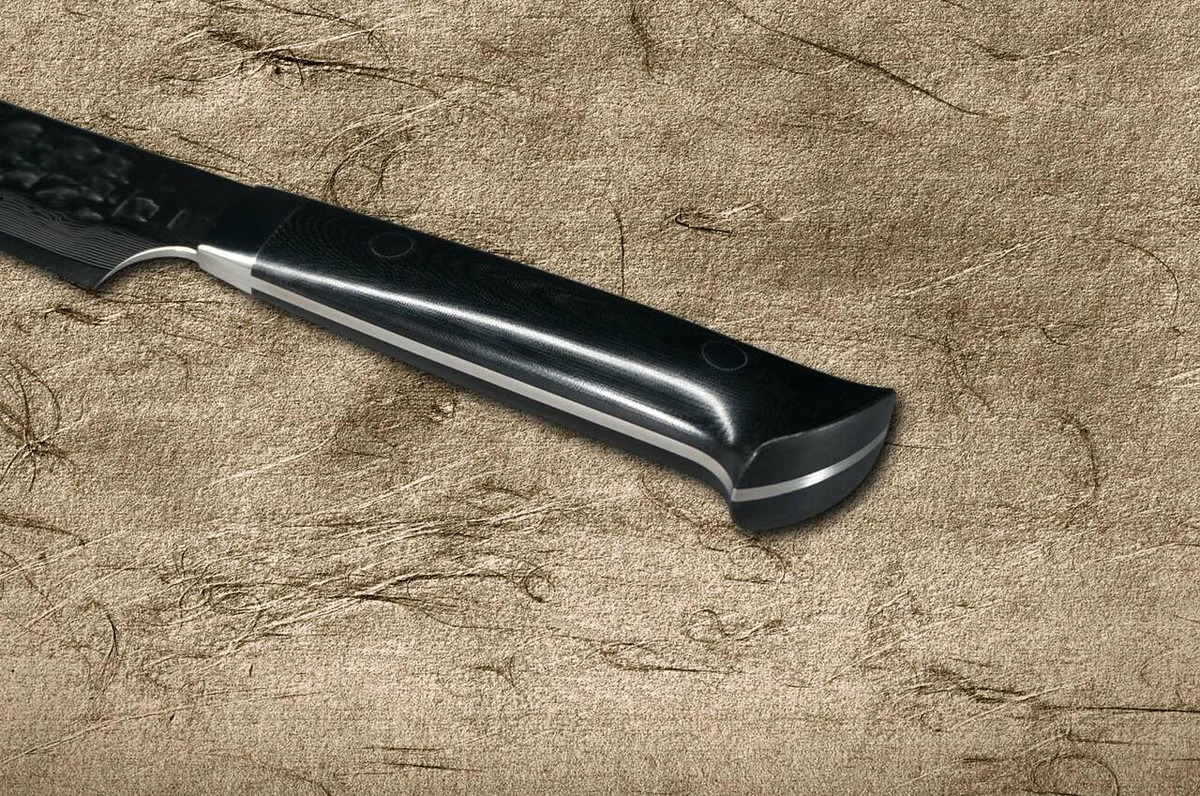 Takeshi Saji VG10 Mirror Hammered Damascus MCB Japanese Chefs SlicerSujihiki 240mm with Black Micarta Handle