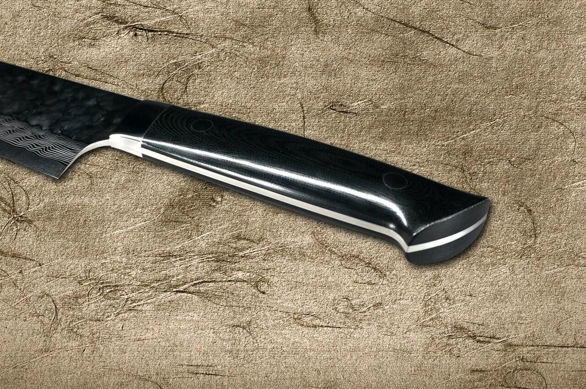 Takeshi Saji VG10 Mirror Hammered Damascus MCB Japanese Chefs Gyuto Knife 210mm with Black Micarta Handle