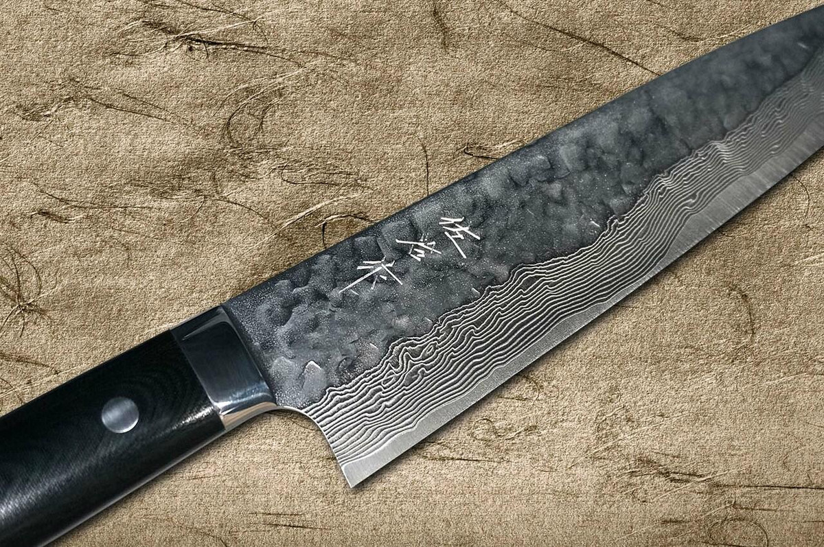 Takeshi Saji VG10 Mirror Hammered Damascus MCB Japanese Chefs Gyuto Knife 210mm with Black Micarta Handle